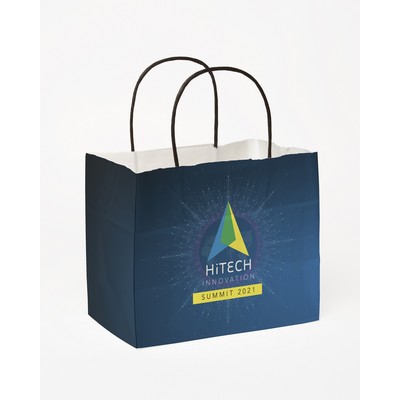 Multi-Sided Full Color White Shopper Paper Bag - Black Handle (8.5"x 7.25"x 5")